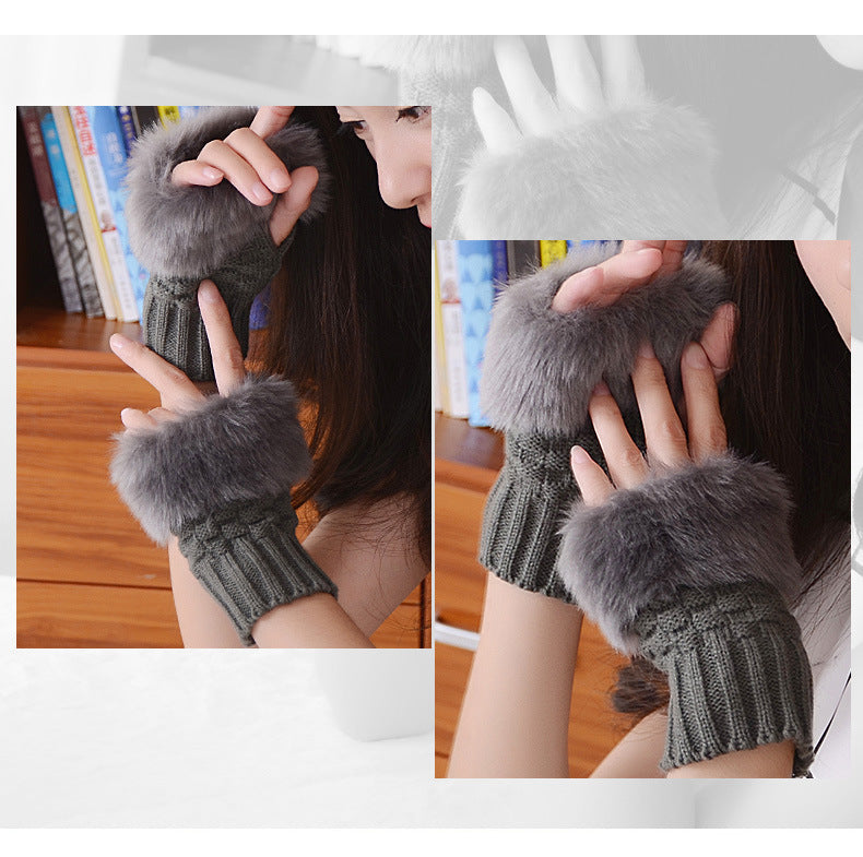 Ladies Fingerless shaggy Faux Fur mittens