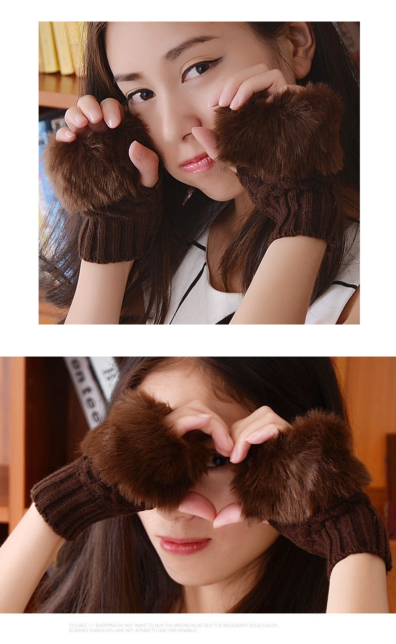 Ladies Fingerless shaggy Faux Fur mittens