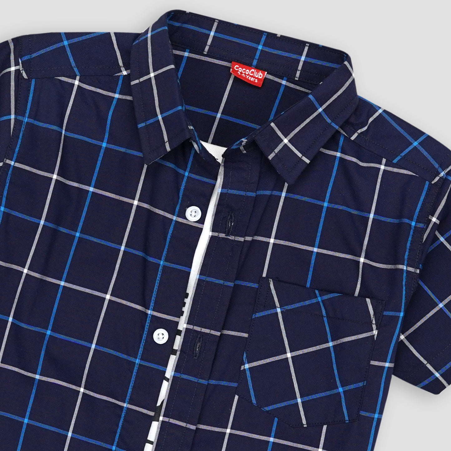 Navy Checkered Double Shirt -White Inner -DS111