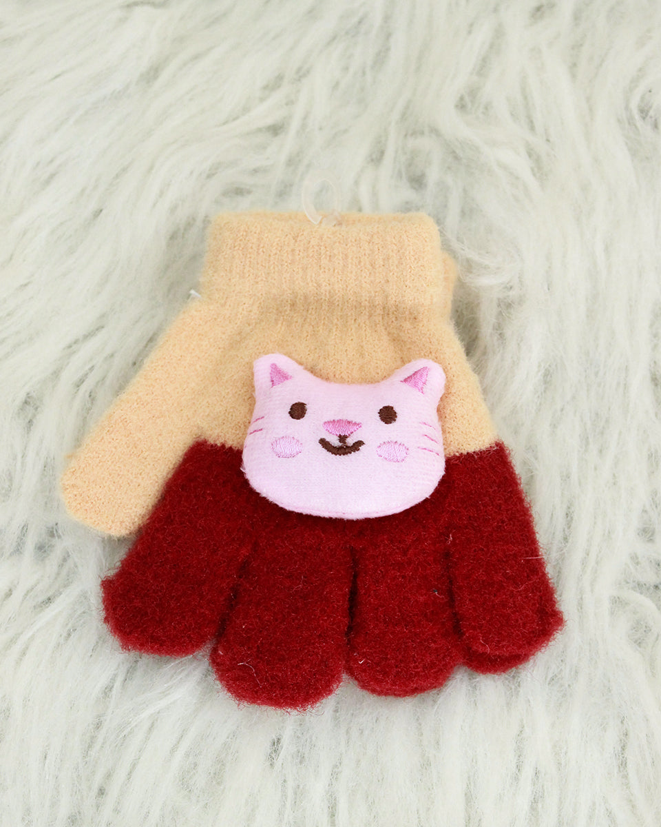 Kids Warm Pure Woolen Gloves - kitten