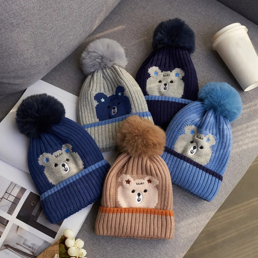 kids Woolen Caps - Printed Bear