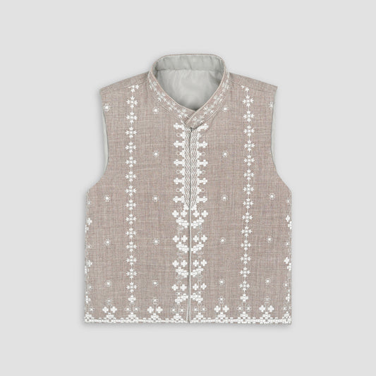 Boys Embroidered Waistcoat Peachy Brown -WC02