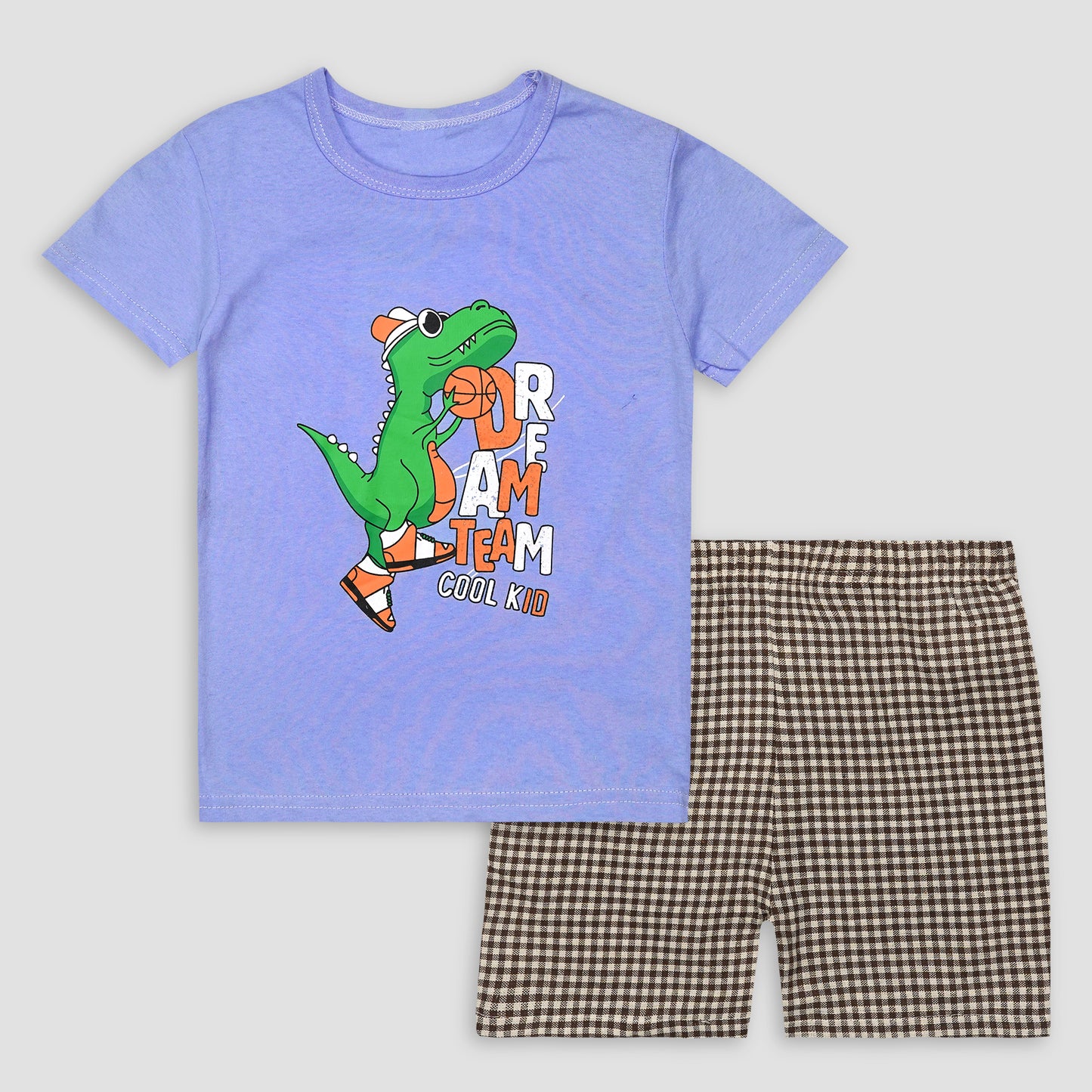 Kids Cotton T-Shirt & Shorts Set |Dream Team Dino -Blue -CS1127