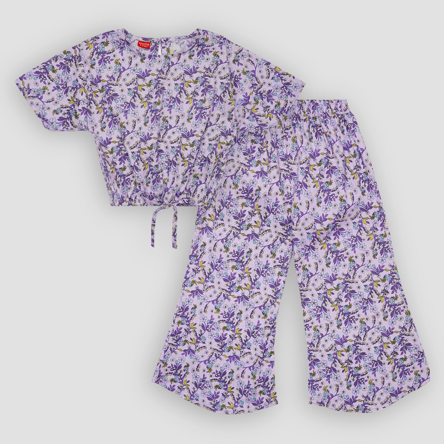 Purple Garden crop-top with Bell Bottom -CT135