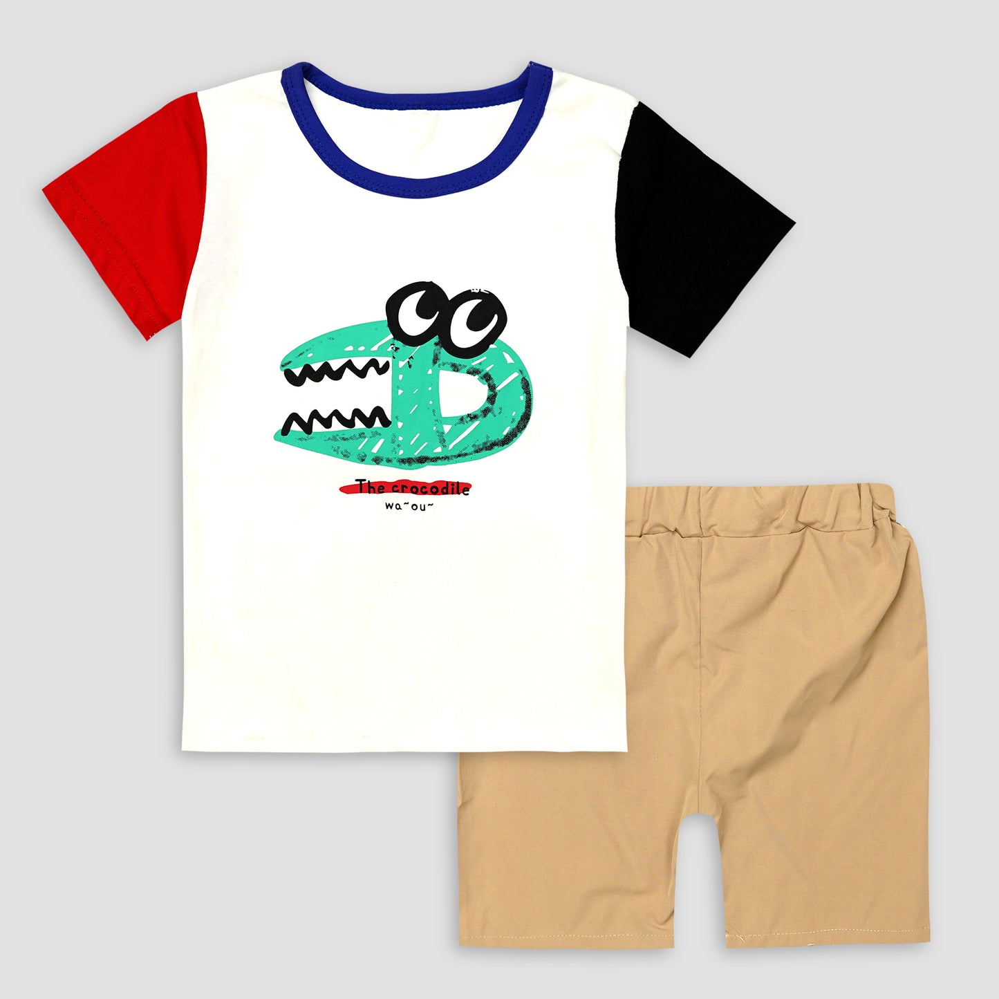 Kids Cotton T-Shirt & Shorts Set |The Crocodile -White -CS1119