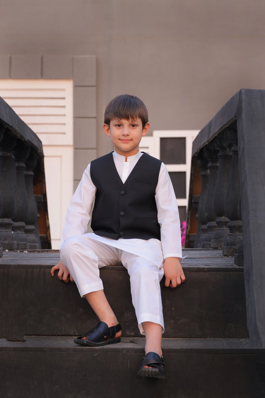 Boys Waistcoat V-Neck Royal Black -WC11