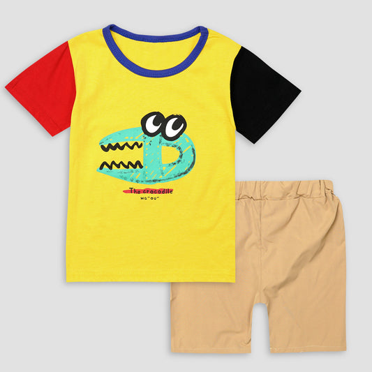 Kids Cotton T-Shirt & Shorts Set |The Crocodile -Yellow -CS1120