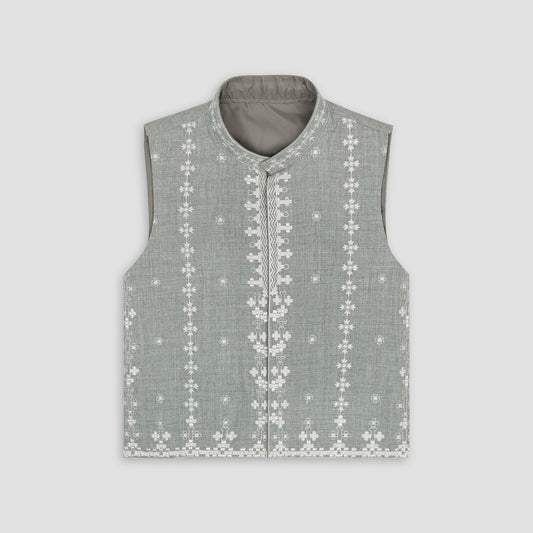 Boys Embroidered Waistcoat Soft Grey -WC03