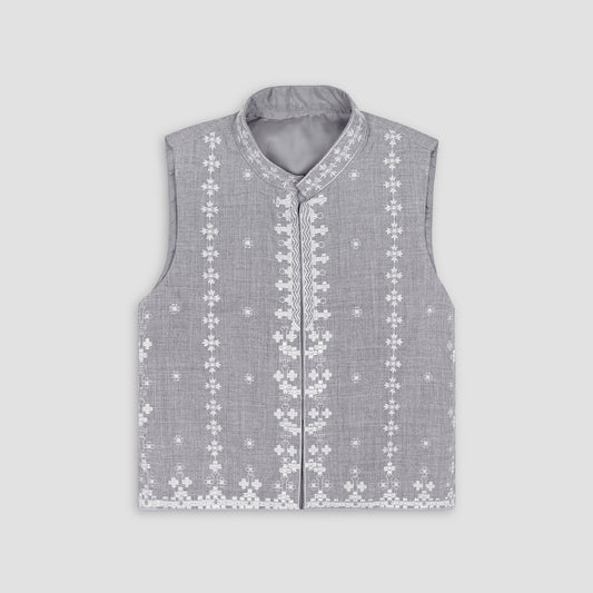 Boys Embroidered Waistcoat Steel Grey -WC04