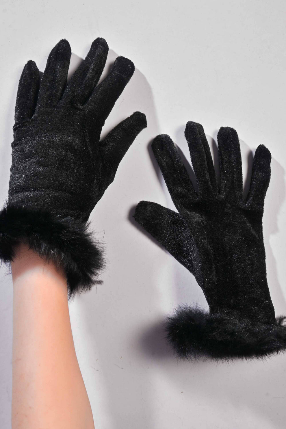 Luxurious  Fox Fur Velvet Trimmed Gloves