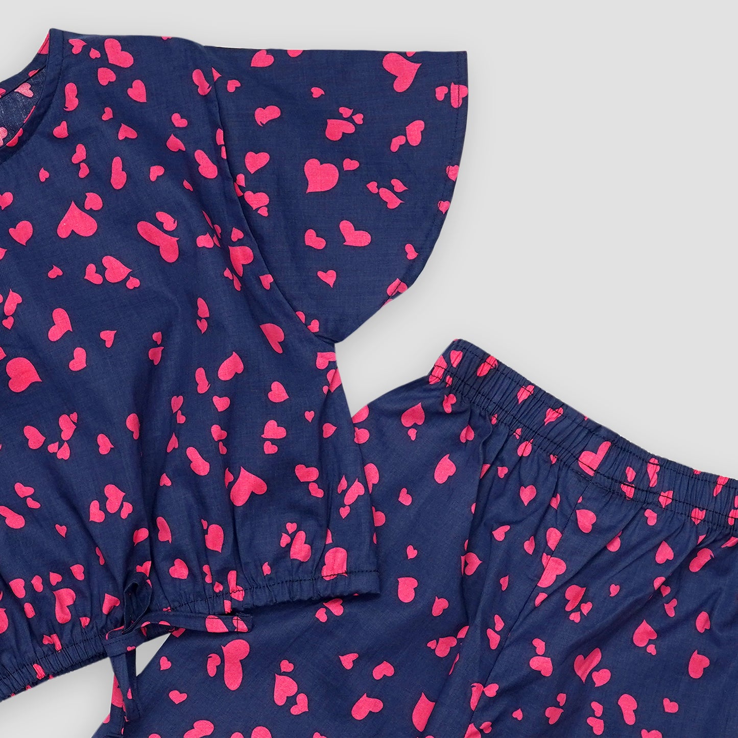 Blue with Pink Hearts crop-top with Bell Bottom -CT139