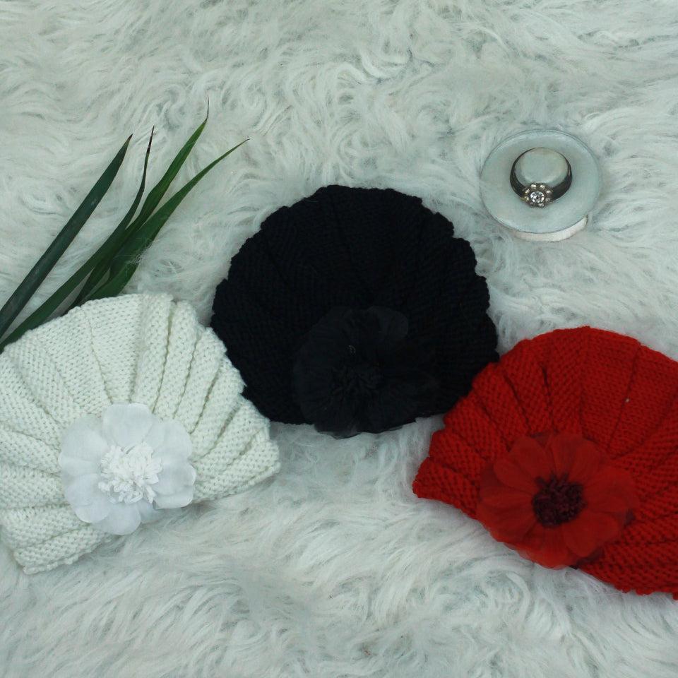 Woolen Turban Caps - Flower