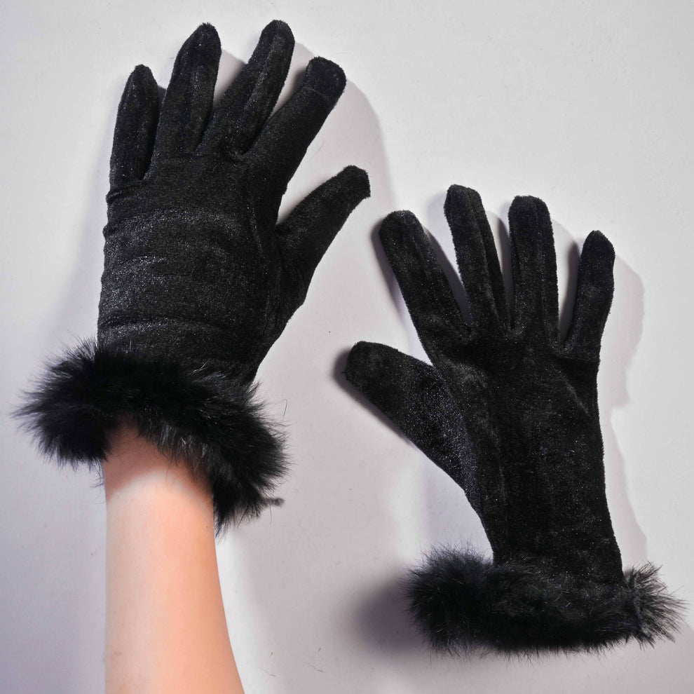 Luxurious  Fox Fur Velvet Trimmed Gloves