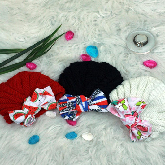 Woolen Turban Caps - Multi Bow