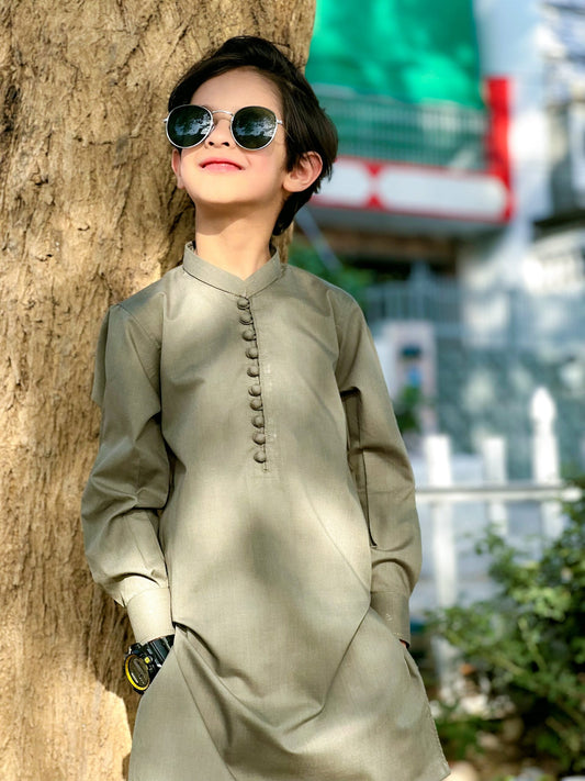 Boys Kurta Pajama - Olive Green