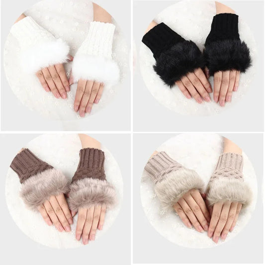 Ladies Fingerless shaggy Faux Fur mittens