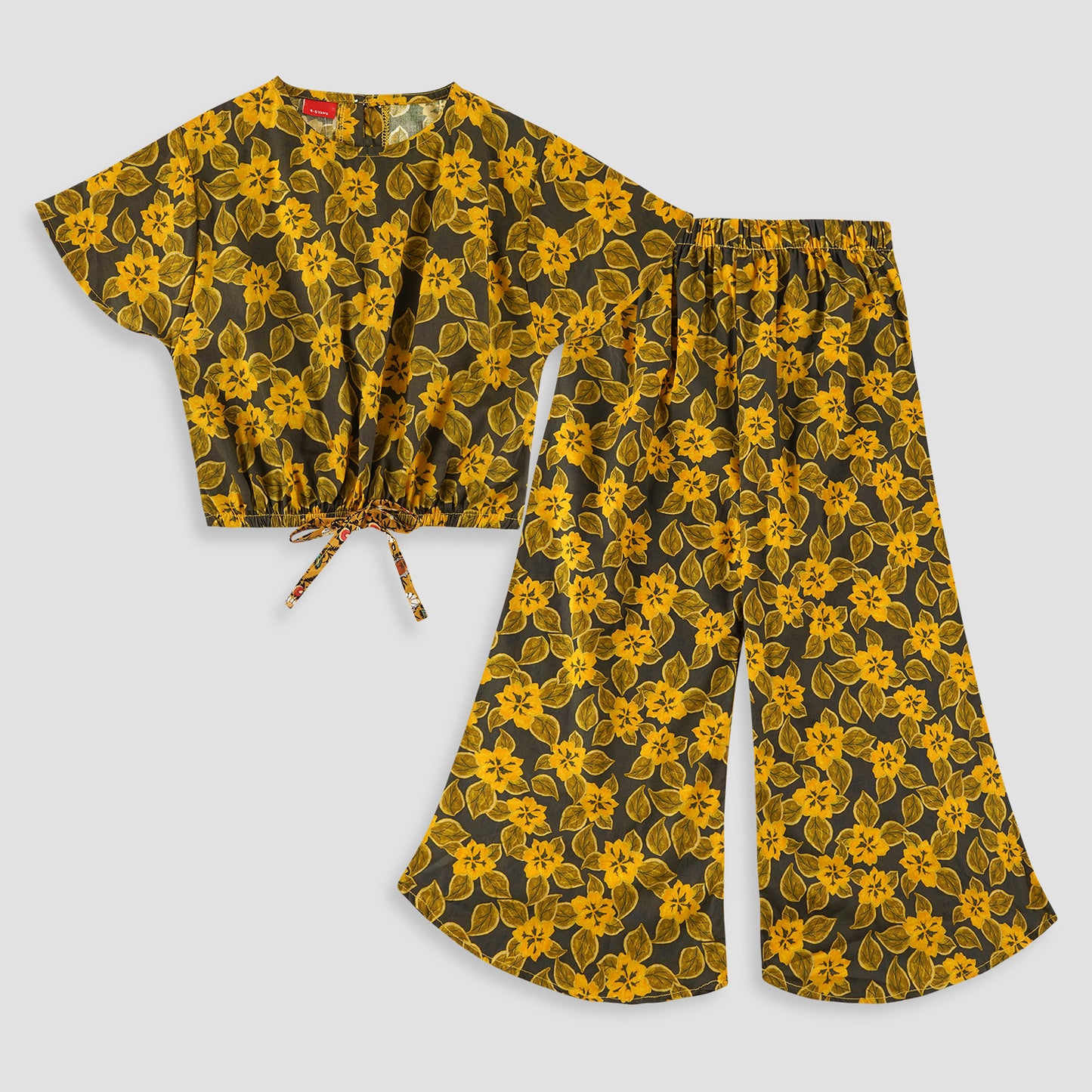 Mustard Fall crop-top with Bell Bottom