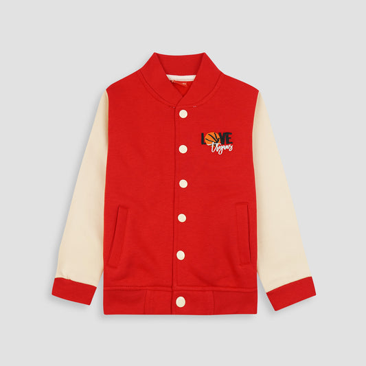 BaseBall Fleece Jacket-Red