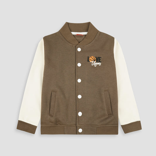 BaseBall Fleece Jacket-Brown