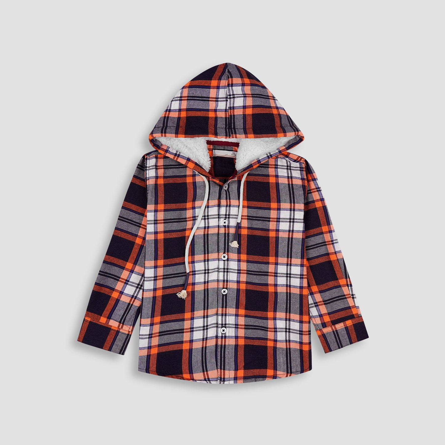 Checkered Orange Flalen Hoodied Shirt