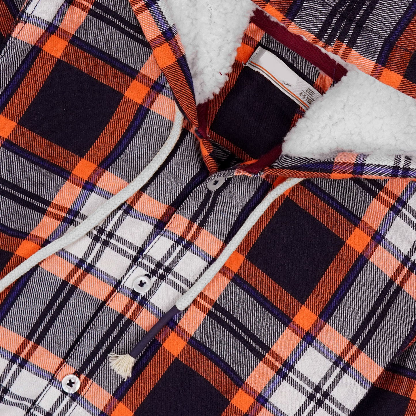 Checkered Orange Flalen Hoodied Shirt