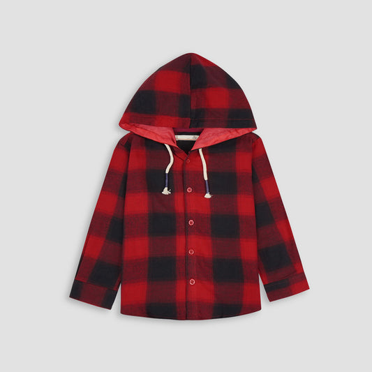 Checkered Maroon Flalen Hoodied Shirt