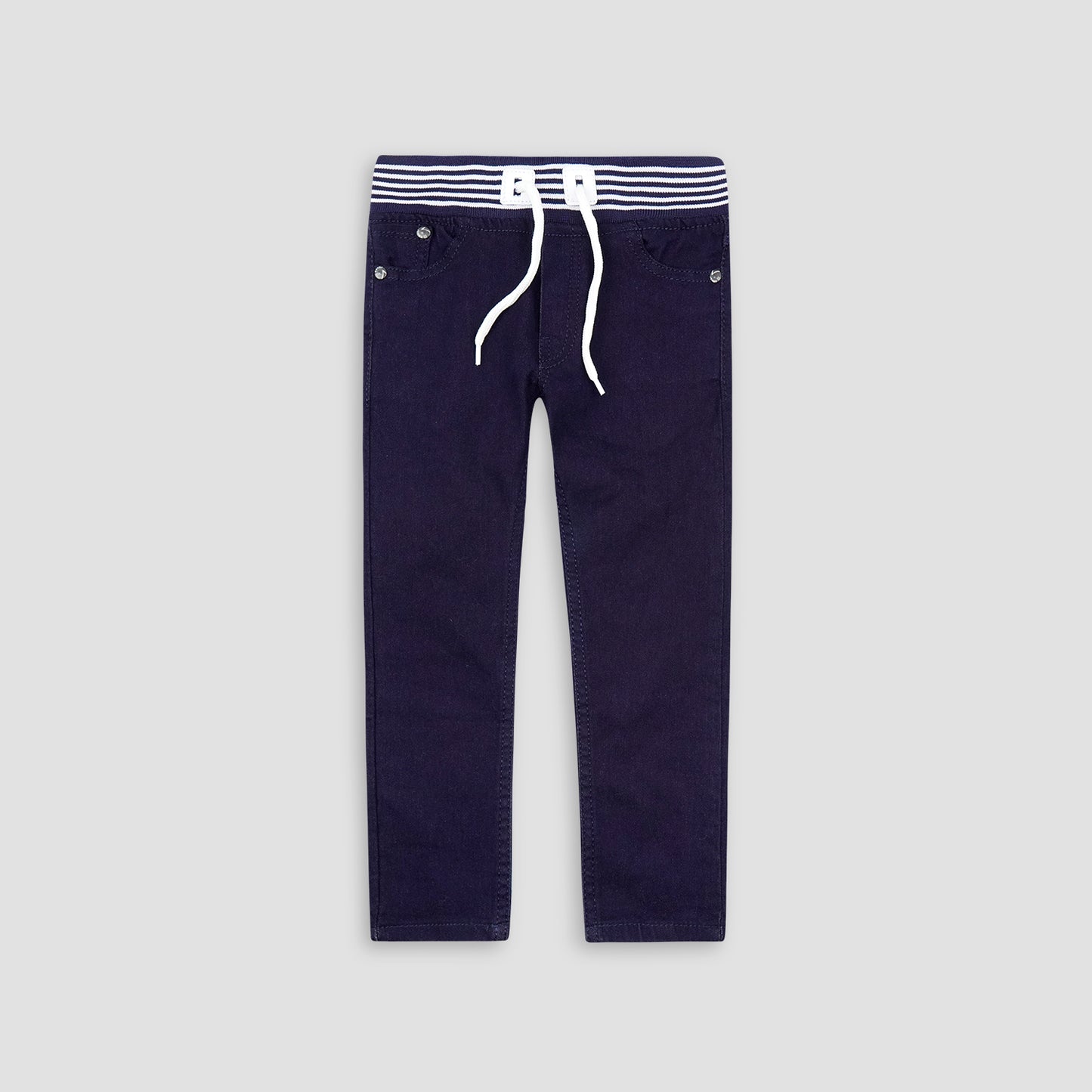 Cotton Jeans WIth Rib-Navy