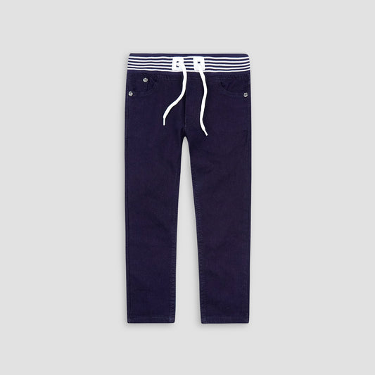 Cotton Jeans WIth Rib-Navy