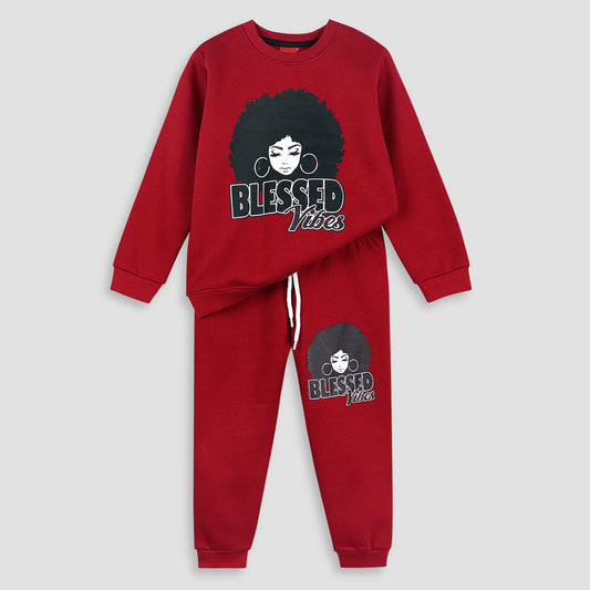 Blessed Vibes - Maroon Fleece Jogger Suits