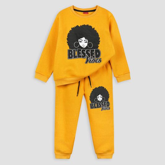 Blessed Vibes - Yellow Fleece Jogger Suits