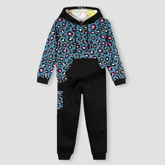 Cheetah With Hood Fleece Jogger Suits