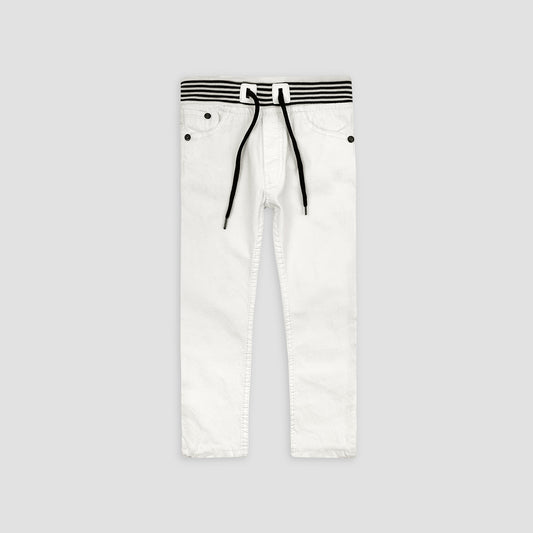 Cotton Jeans WIth Rib-White