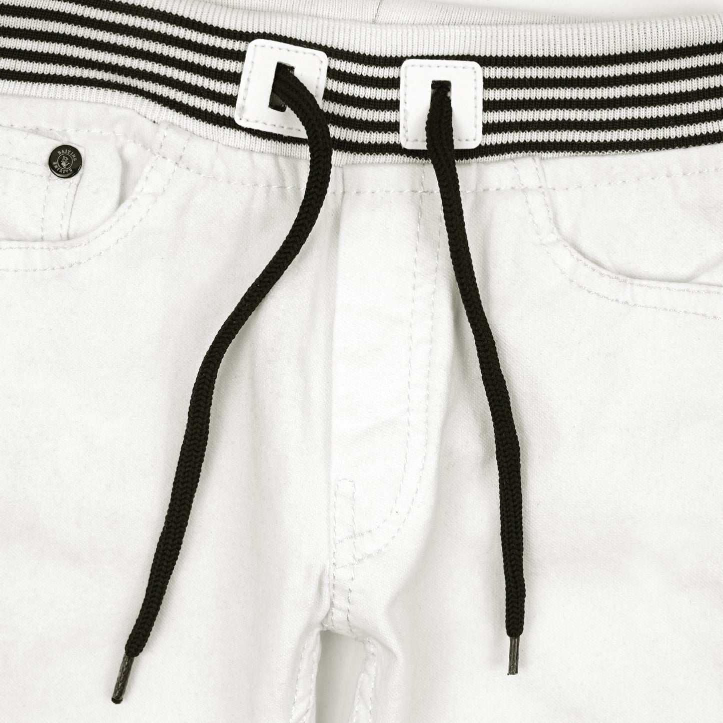 Cotton Jeans WIth Rib-White