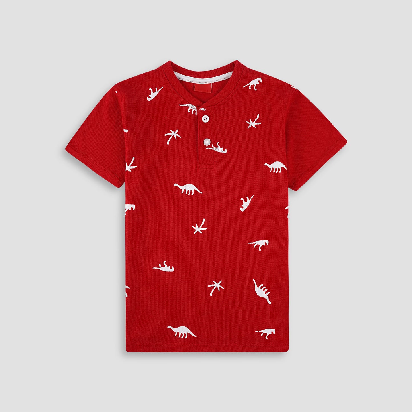 Dino Red Henley Polo Shirt