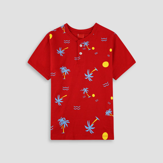 Beach Tree Red Henley Polo Shirts