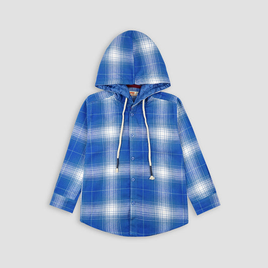 Checkered Blue Flalen Hoodied Shirt