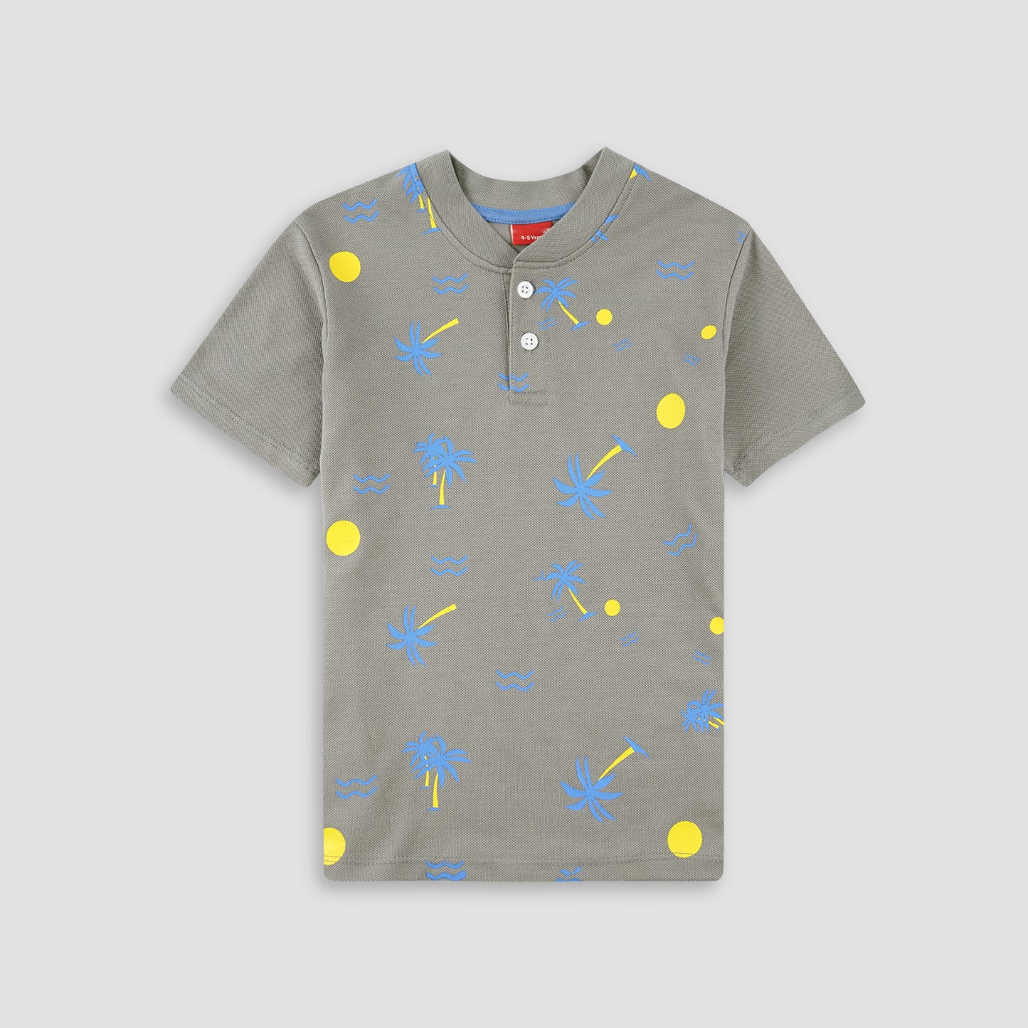 Beach Tree Grey Henley Polo Shirt