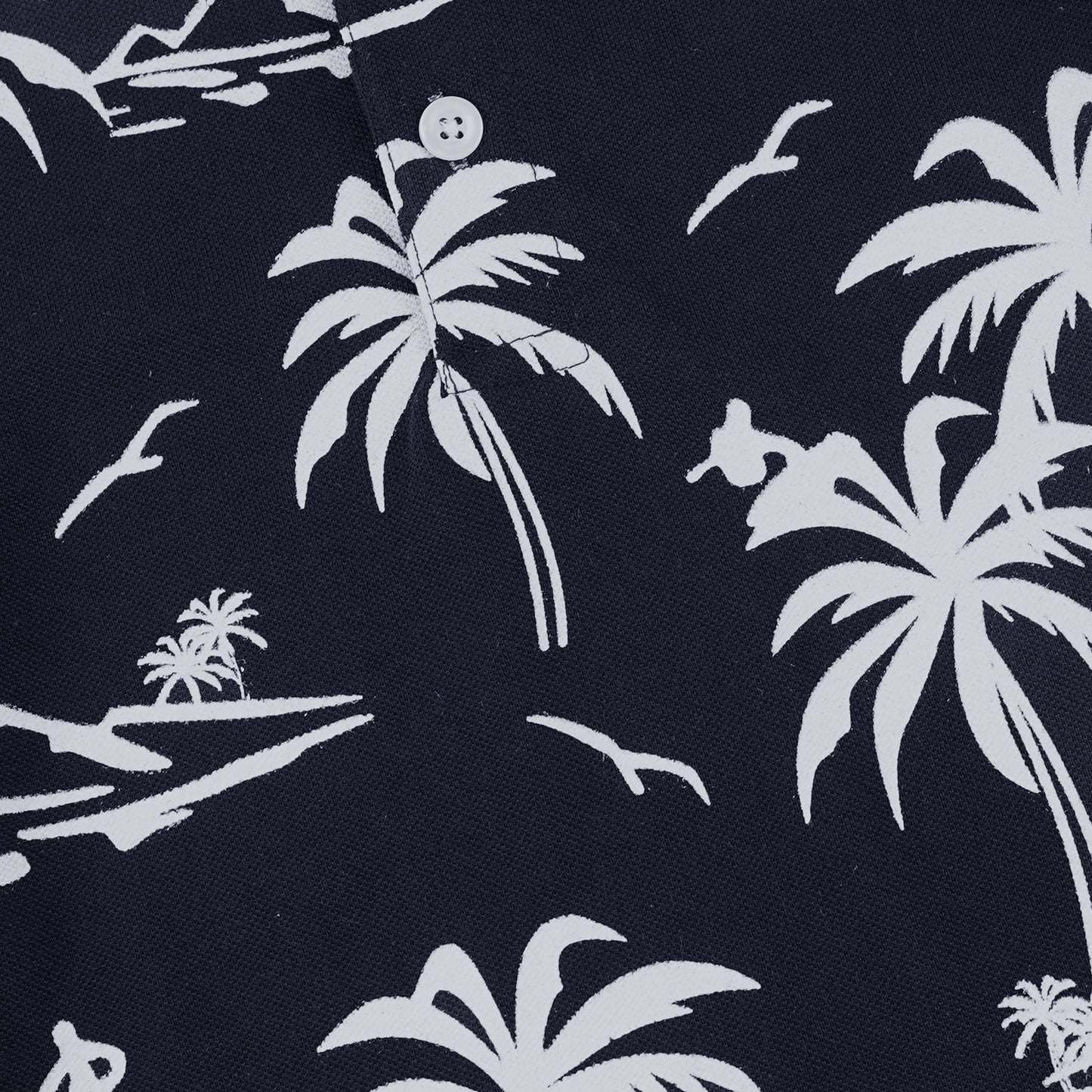 Palm Tree Black Henley Polo Shirt