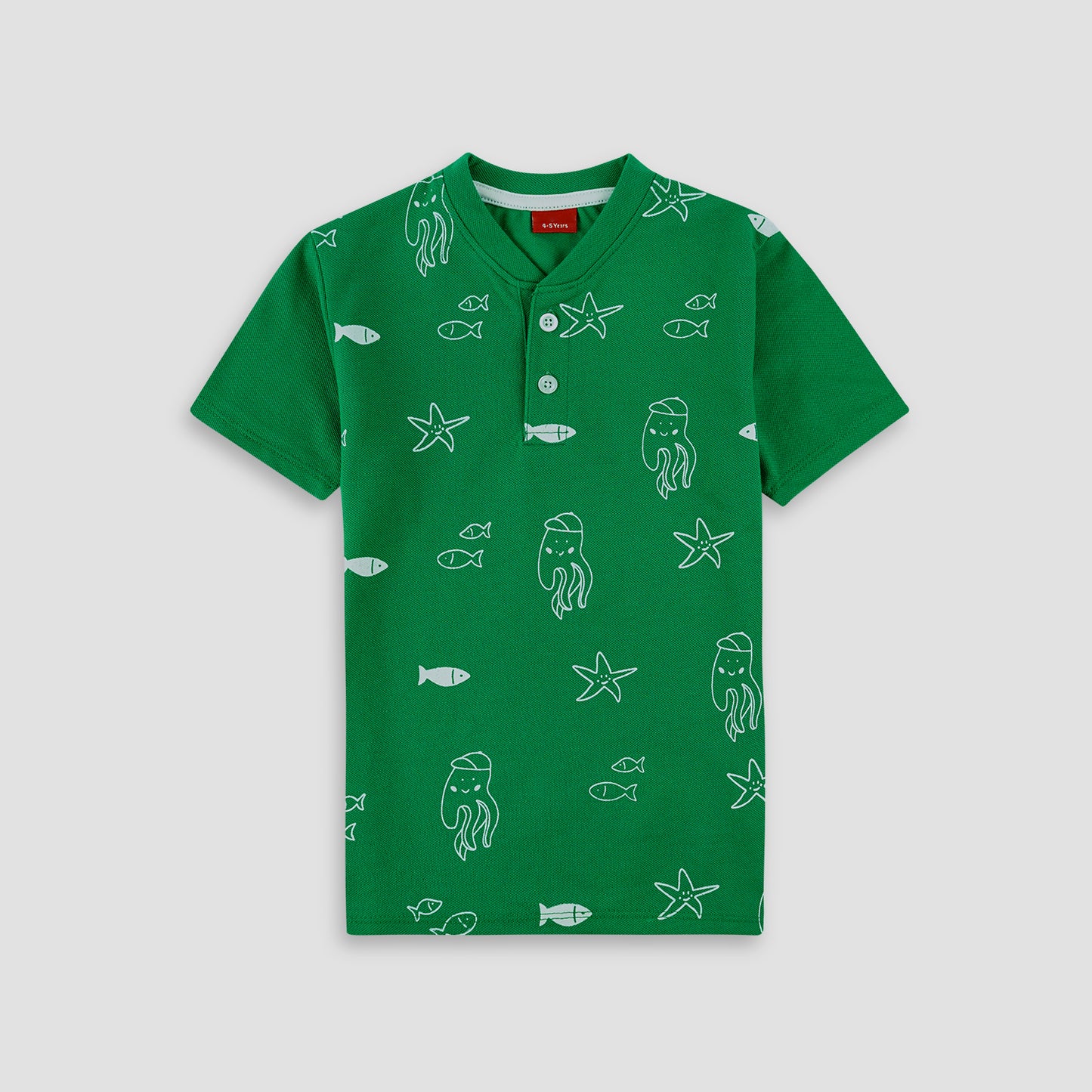 Sea Life Green Henley Polo Shirt