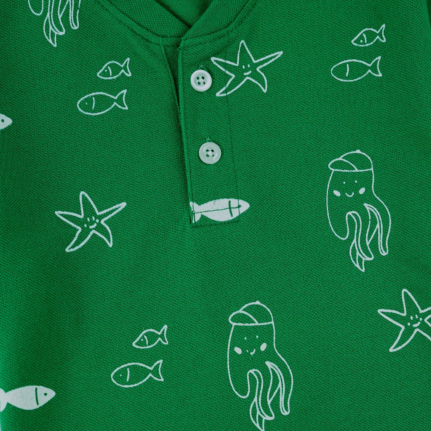 Sea Life Green Henley Polo Shirt