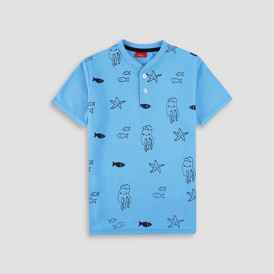 Sea Life Sky Henley Polo Shirt