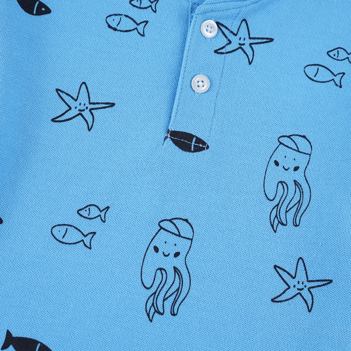 Sea Life Sky Henley Polo Shirt