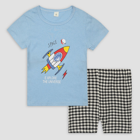 Kids Cotton T-Shirt & Shorts Set |Space -Blue -CS1122