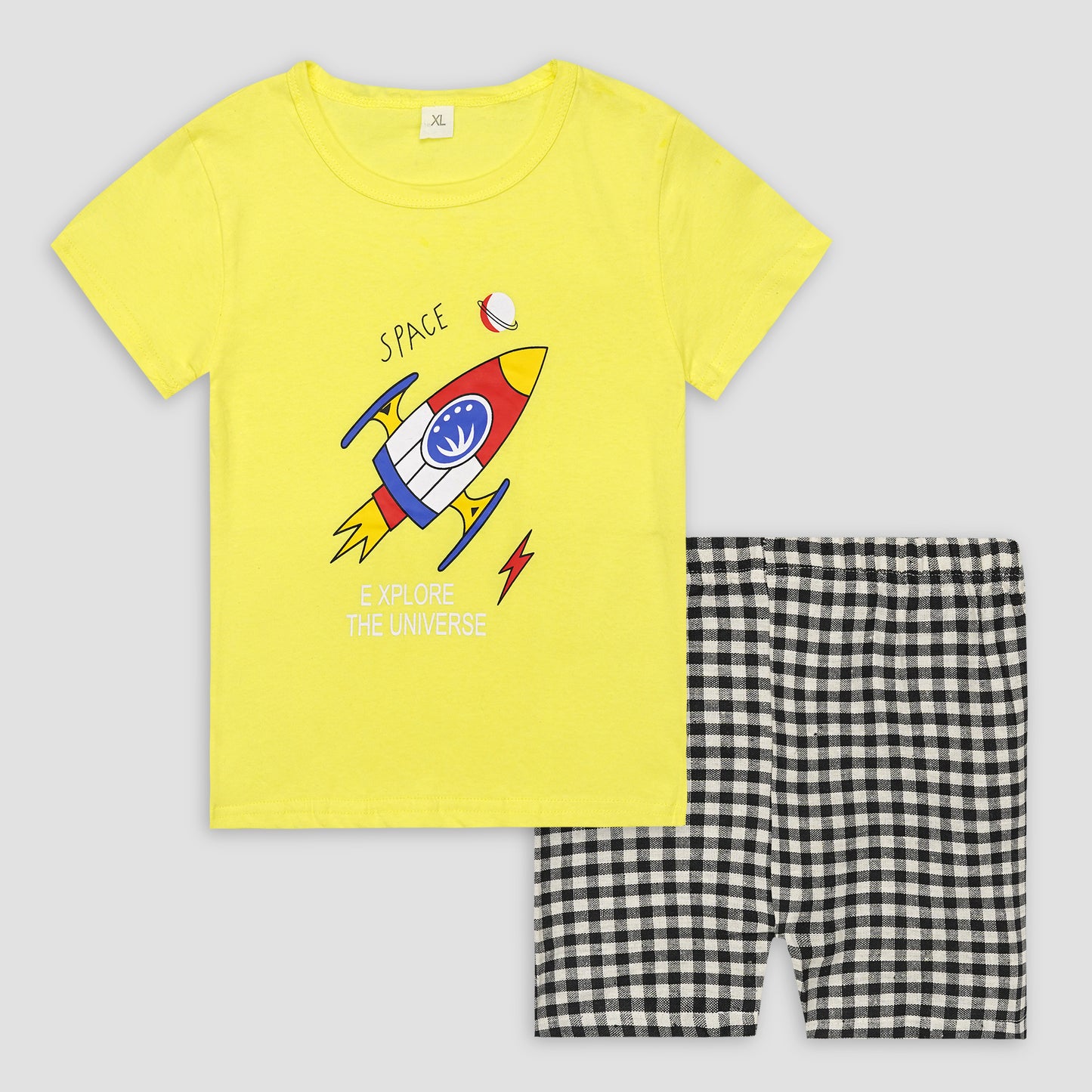 Kids Cotton T-Shirt & Shorts Set |Space -Yellow -CS1121