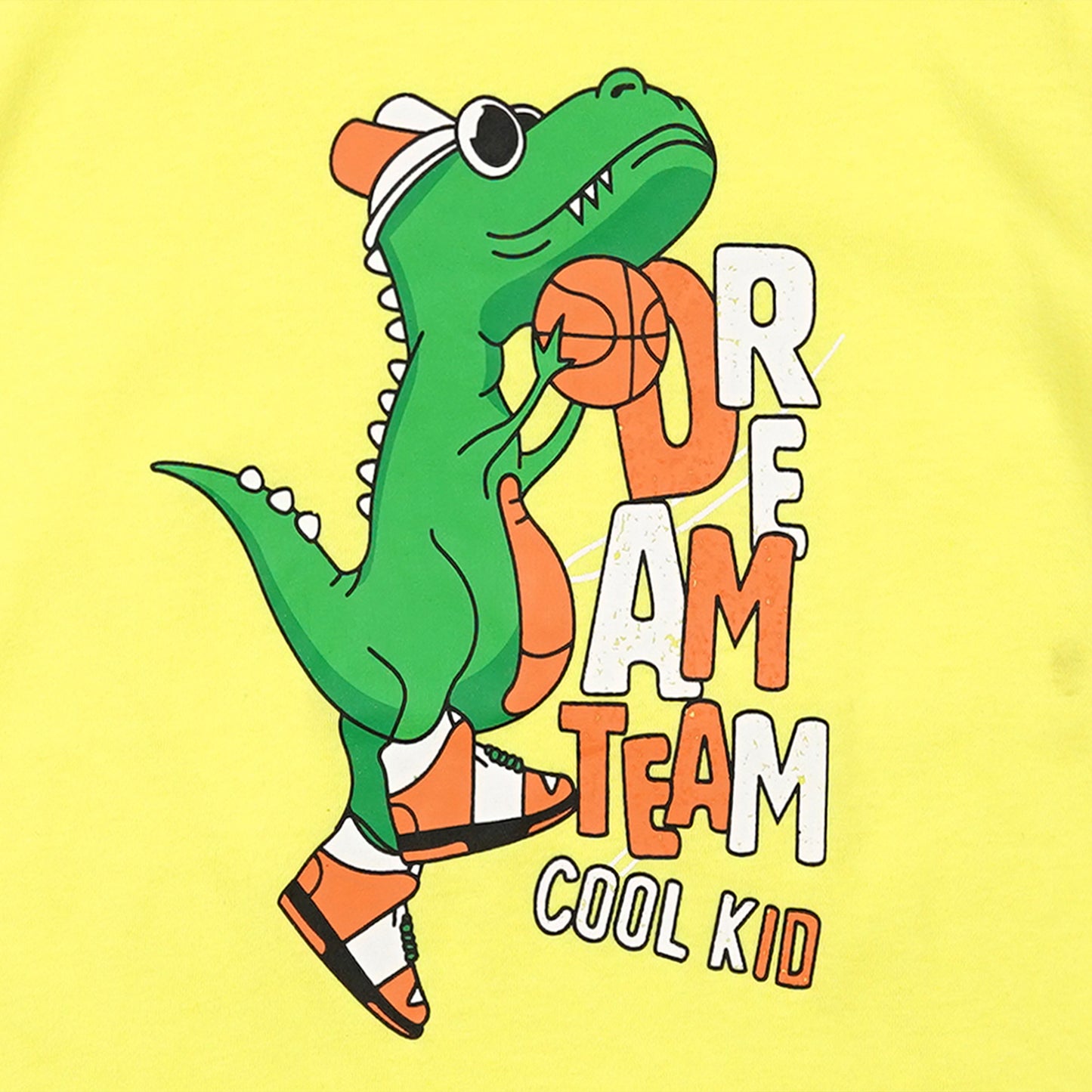 Kids Cotton T-Shirt & Shorts Set |Dream Team Dino -Yellow -CS1128