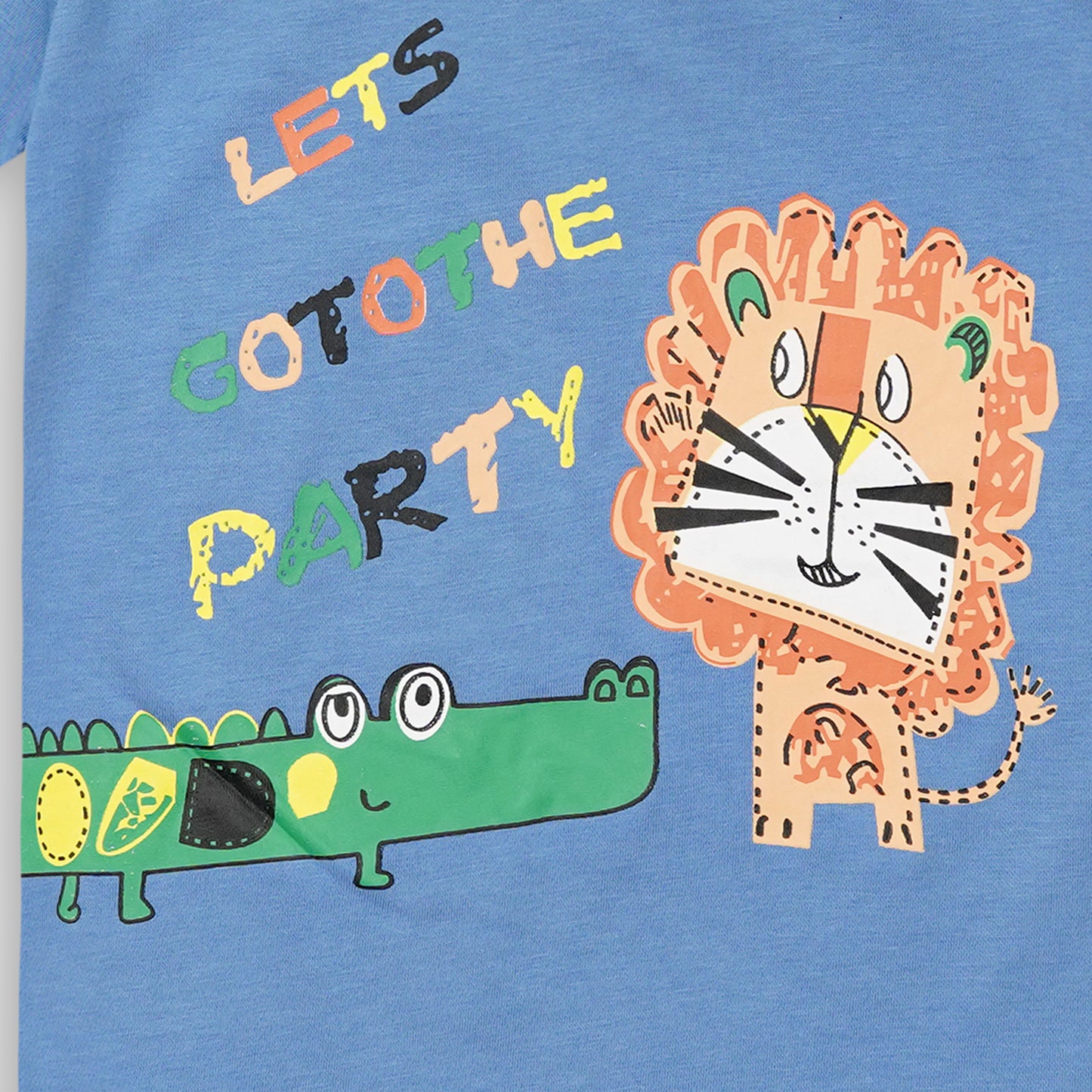 Kids Cotton T-Shirt & Shorts Set |Lets go to the party -Blue -CS1105