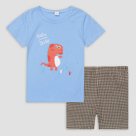 Kids Cotton T-Shirt & Shorts Set |Hello Dude -Blue -CS1110