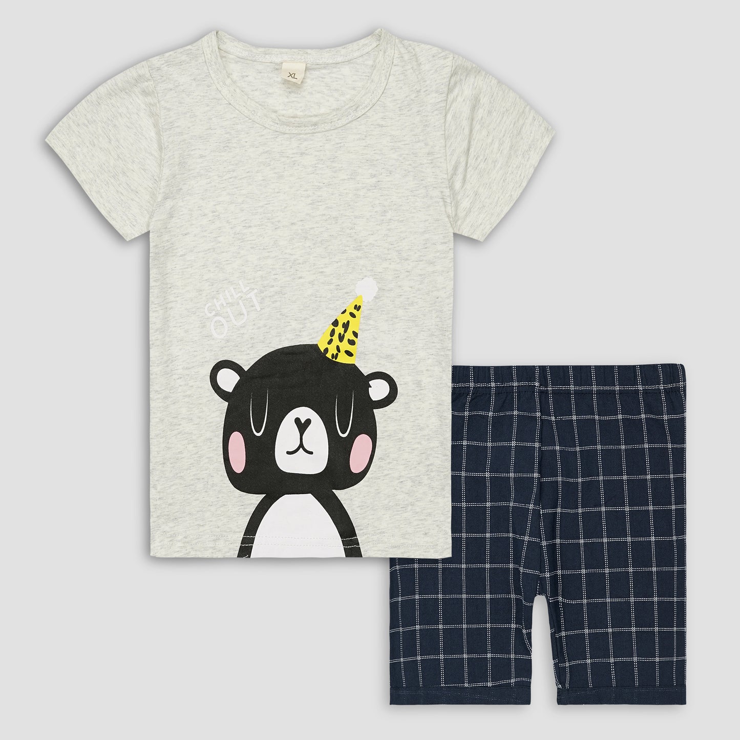 Kids Cotton T-Shirt & Shorts Set |Chill out Bear -Grey -CS1116