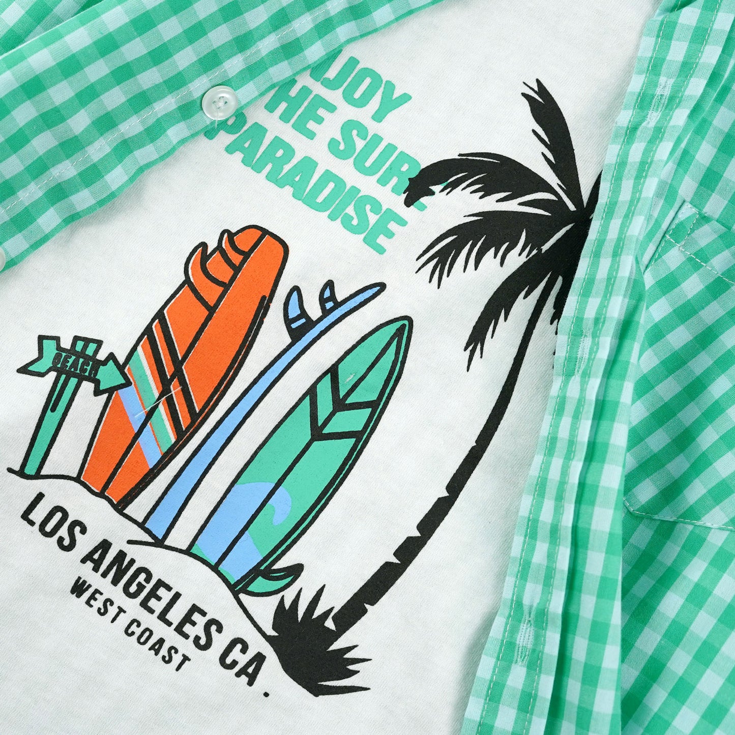 Green Check Double Shirt - Surfing