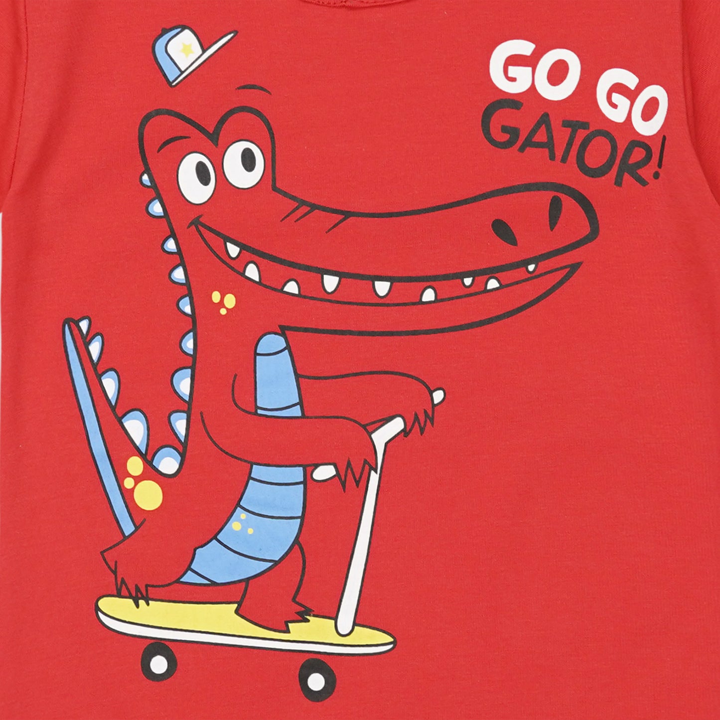 Kids Cotton T-Shirt & Shorts Set |GO GO Gator Skate Dino -Red -CS1125